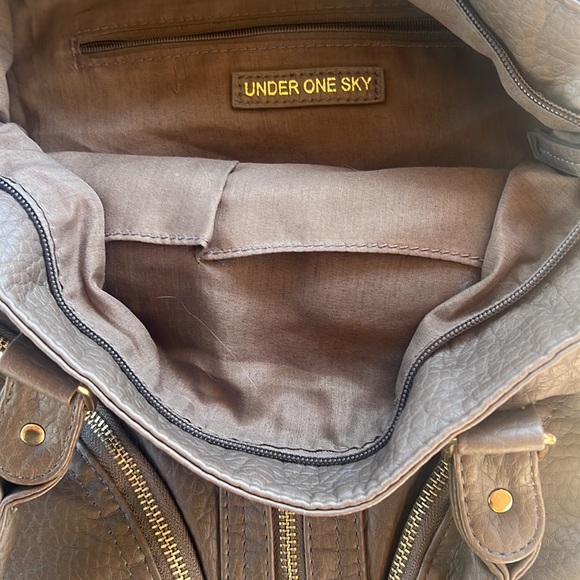 Under One Sky Brown Pebbled PU Faux Leather Boho Chic Hippie Saddle Bag Purse - Picture 6 of 7